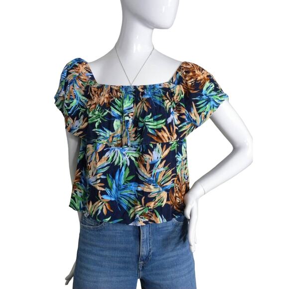 Final Touch tropical floral print cold shoulders blouse size small - Picture 1 of 5